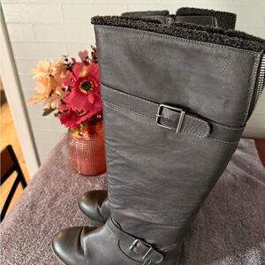 Just Fab Gray Knee-High Buckle Boots